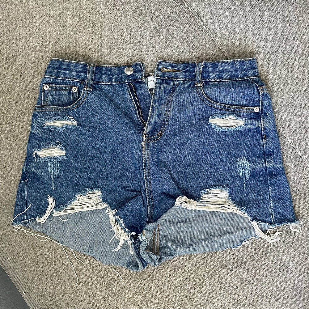 Distressed jean shorts